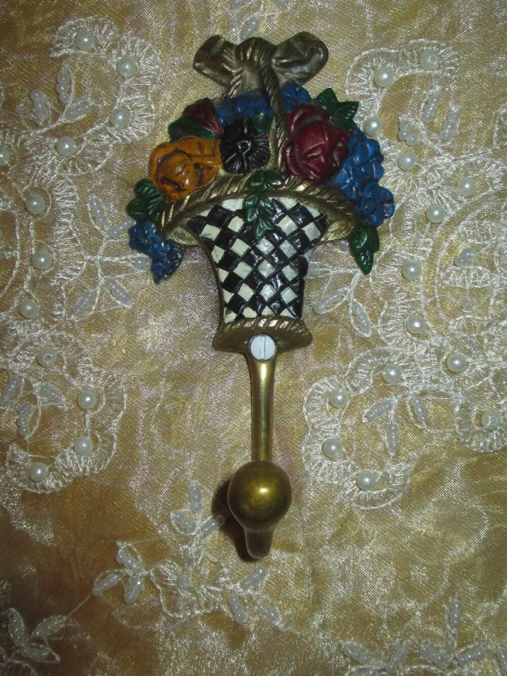 Retired MacKensie-Childs Flower Basket/Courtly Check Hook